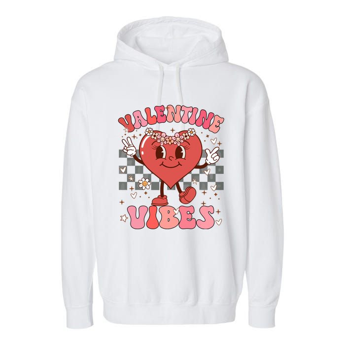 Groovy Checkered Valentine Vibes Valentines Day Garment-Dyed Fleece Hoodie