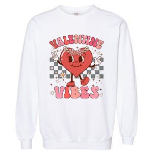 Groovy Checkered Valentine Vibes Valentines Day Garment-Dyed Sweatshirt