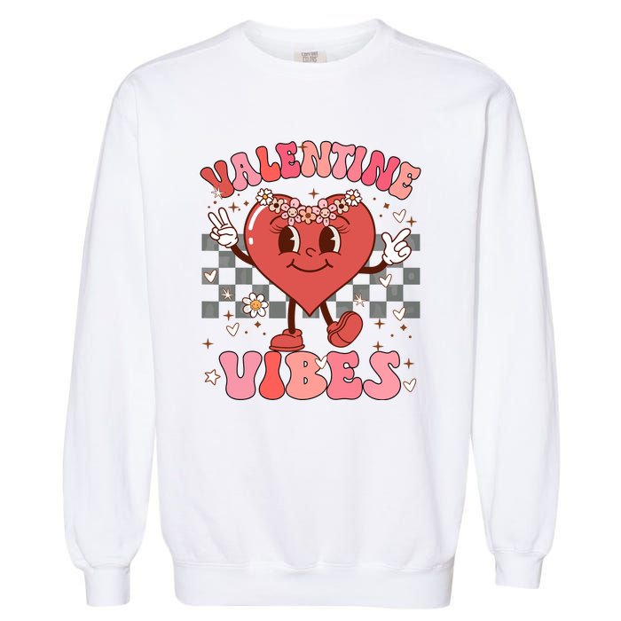 Groovy Checkered Valentine Vibes Valentines Day Garment-Dyed Sweatshirt