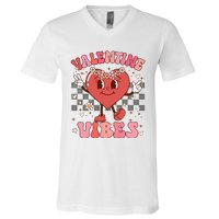 Groovy Checkered Valentine Vibes Valentines Day V-Neck T-Shirt