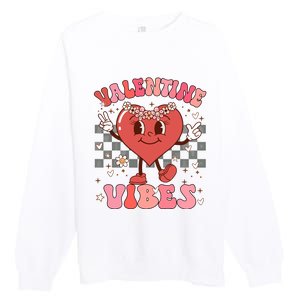 Groovy Checkered Valentine Vibes Valentines Day Premium Crewneck Sweatshirt