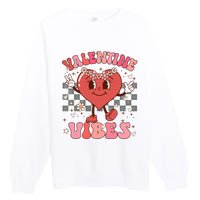 Groovy Checkered Valentine Vibes Valentines Day Premium Crewneck Sweatshirt