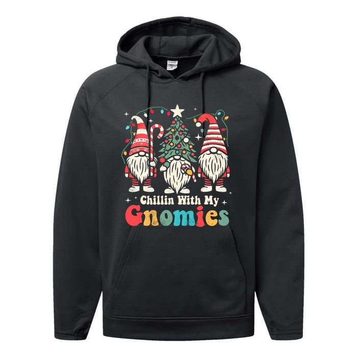 Groovy Chillin With My Gnomies Funny Christmas Family Gnomes Performance Fleece Hoodie