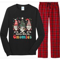 Groovy Chillin With My Gnomies Funny Christmas Family Gnomes Long Sleeve Pajama Set