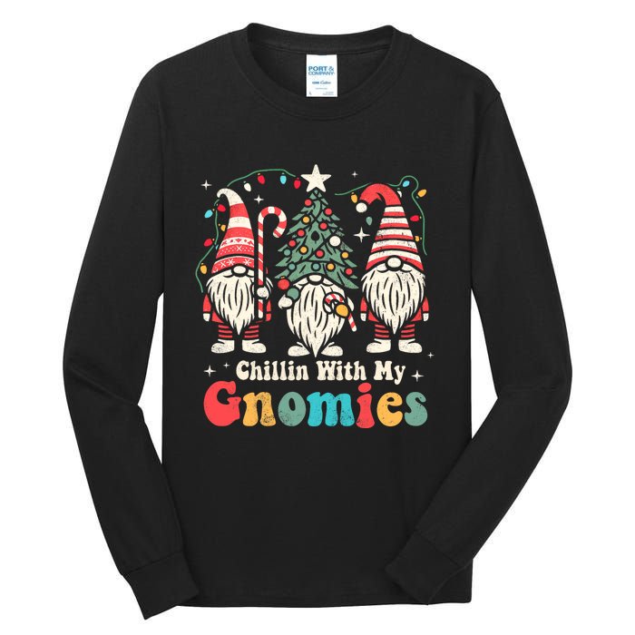 Groovy Chillin With My Gnomies Funny Christmas Family Gnomes Tall Long Sleeve T-Shirt