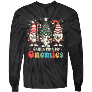 Groovy Chillin With My Gnomies Funny Christmas Family Gnomes Tie-Dye Long Sleeve Shirt