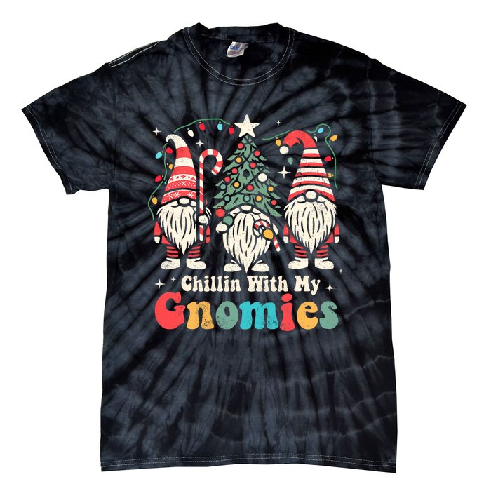 Groovy Chillin With My Gnomies Funny Christmas Family Gnomes Tie-Dye T-Shirt