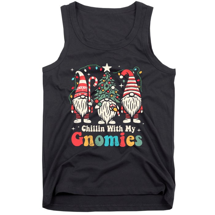 Groovy Chillin With My Gnomies Funny Christmas Family Gnomes Tank Top