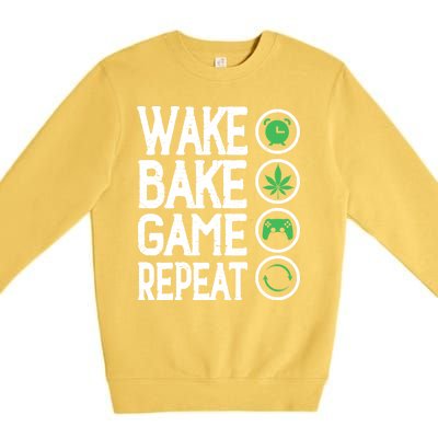 Game Controllers Wake Bake Game Repeat Gift Video Games Premium Crewneck Sweatshirt