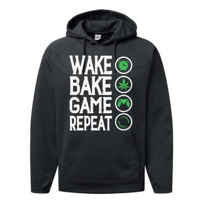 Game Controllers Wake Bake Game Repeat Gift Video Games Performance Fleece Hoodie