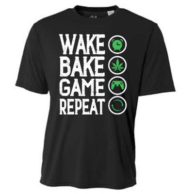 Game Controllers Wake Bake Game Repeat Gift Video Games Cooling Performance Crew T-Shirt