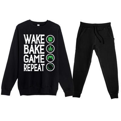 Game Controllers Wake Bake Game Repeat Gift Video Games Premium Crewneck Sweatsuit Set