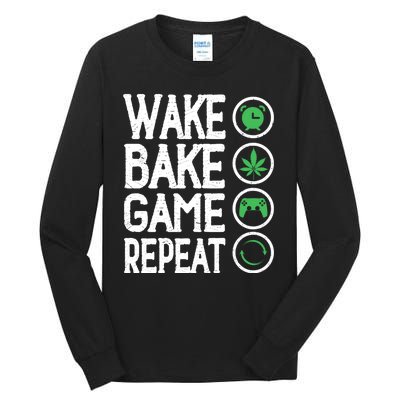 Game Controllers Wake Bake Game Repeat Gift Video Games Tall Long Sleeve T-Shirt