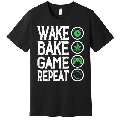 Game Controllers Wake Bake Game Repeat Gift Video Games Premium T-Shirt