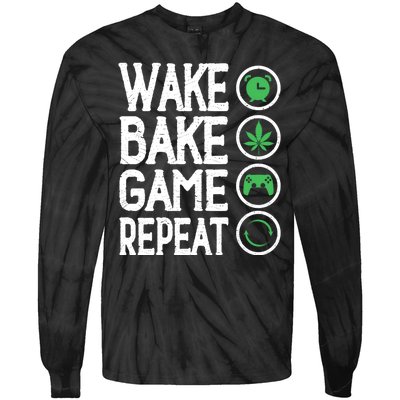 Game Controllers Wake Bake Game Repeat Gift Video Games Tie-Dye Long Sleeve Shirt