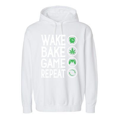 Game Controllers Wake Bake Game Repeat Gift Video Games Garment-Dyed Fleece Hoodie