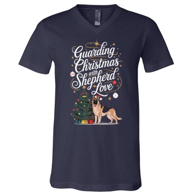 Guarding Christmas With German Shepherd Love Dog Mom V-Neck T-Shirt