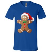 Gingerbread Cookie With Santa Claus Hat Christmas Gift V-Neck T-Shirt