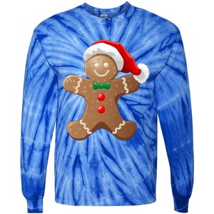 Gingerbread Cookie With Santa Claus Hat Christmas Gift Tie-Dye Long Sleeve Shirt