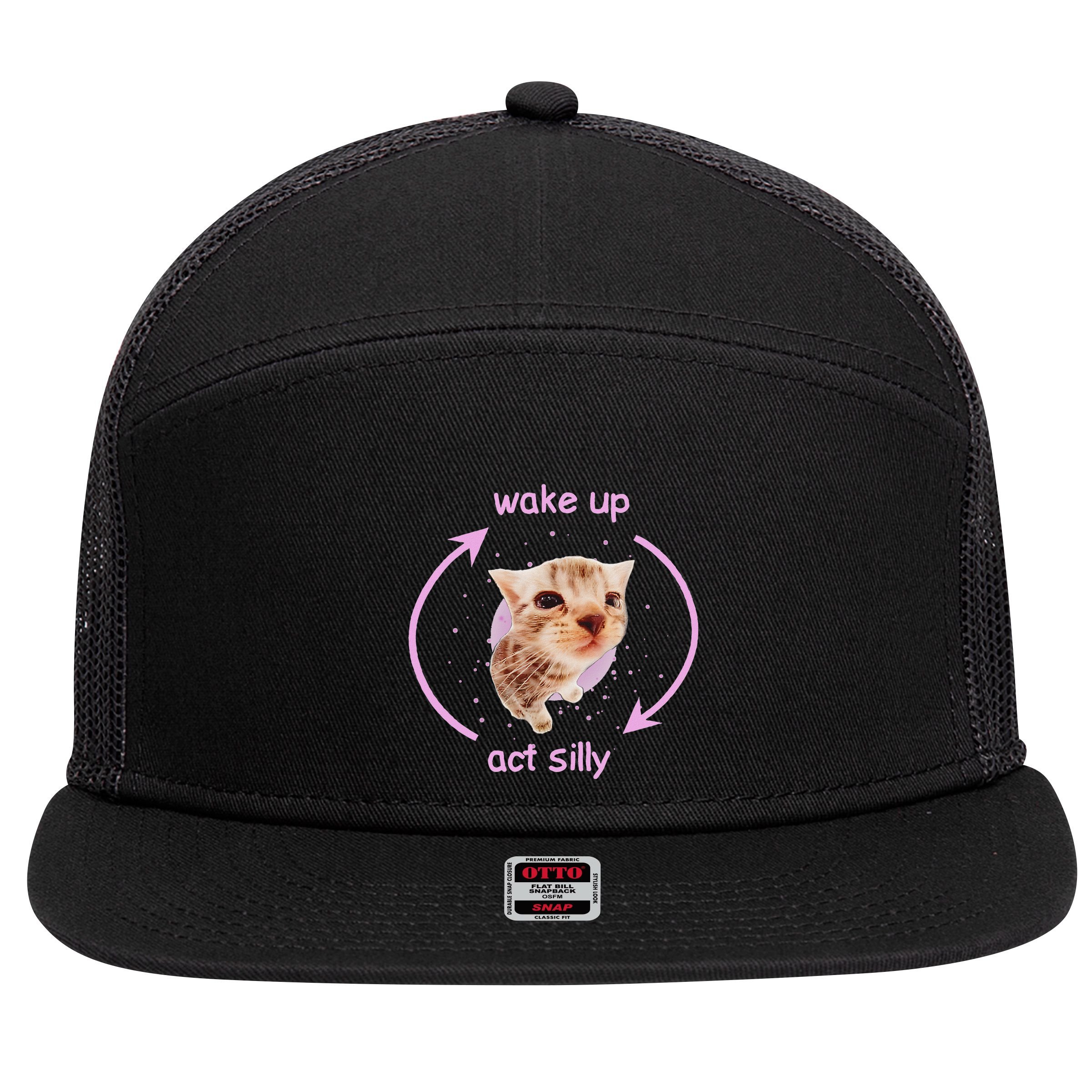 Girl Cats Wake Up Act Silly Cat Meme Certified Freak 7 Panel Mesh Trucker Snapback Hat