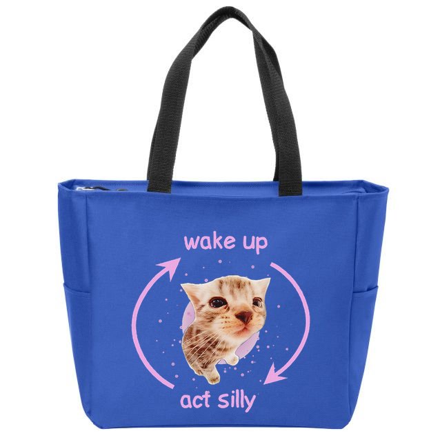 Girl Cats Wake Up Act Silly Cat Meme Certified Freak Zip Tote Bag