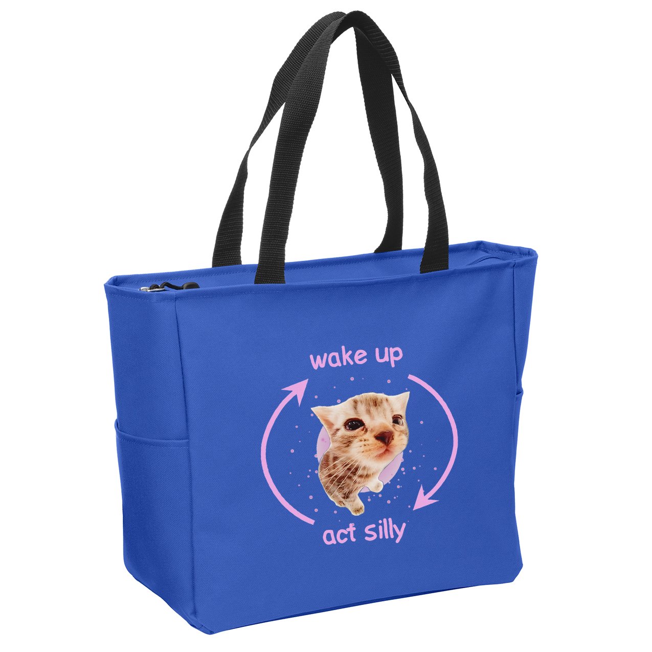 Girl Cats Wake Up Act Silly Cat Meme Certified Freak Zip Tote Bag