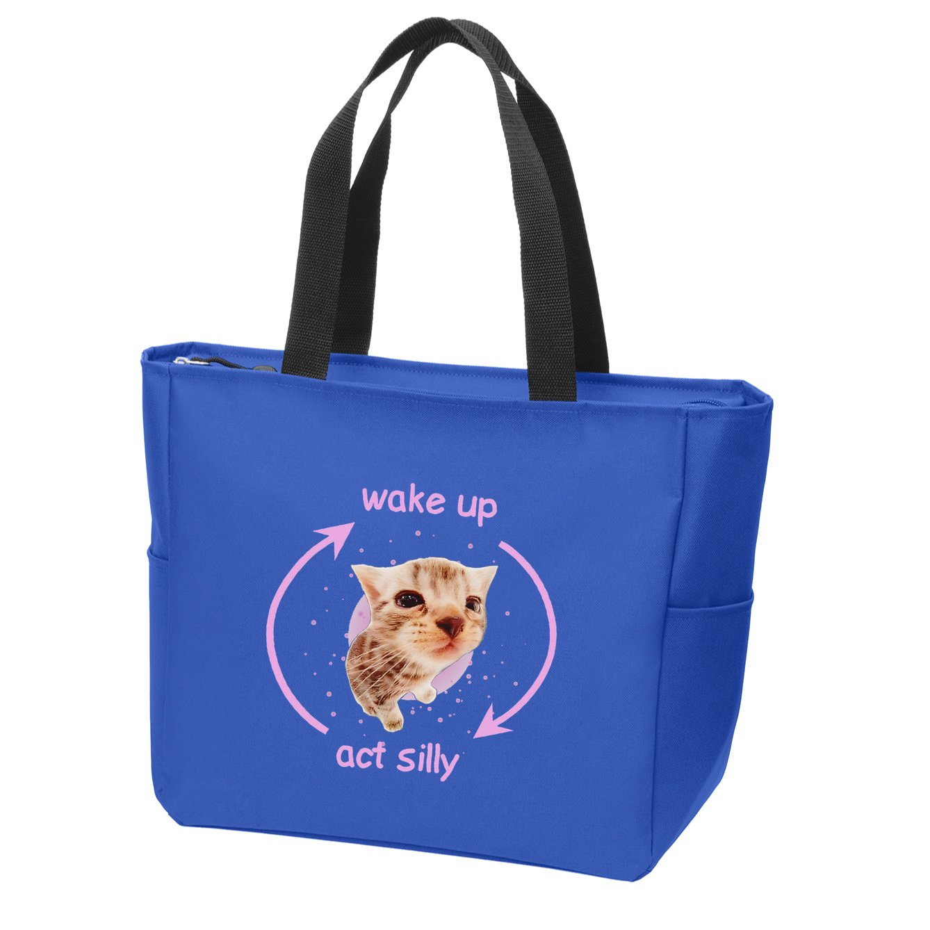 Girl Cats Wake Up Act Silly Cat Meme Certified Freak Zip Tote Bag