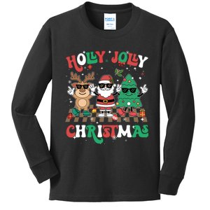 Groovy Christmas Xmas Reindeer Santa Tree Kids Long Sleeve Shirt