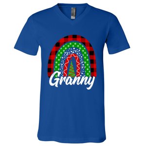 Granny Cute Xmas Rainbow Red Plaid Leopard Christmas Tree Gift V-Neck T-Shirt