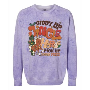 Groovy Cow Xmas Giddy Up Jingle Horse Pick Up Your Feet Gift Colorblast Crewneck Sweatshirt