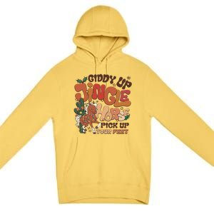 Groovy Cow Xmas Giddy Up Jingle Horse Pick Up Your Feet Gift Premium Pullover Hoodie