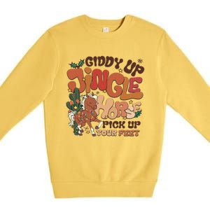 Groovy Cow Xmas Giddy Up Jingle Horse Pick Up Your Feet Gift Premium Crewneck Sweatshirt