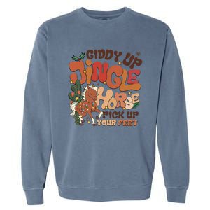 Groovy Cow Xmas Giddy Up Jingle Horse Pick Up Your Feet Gift Garment-Dyed Sweatshirt