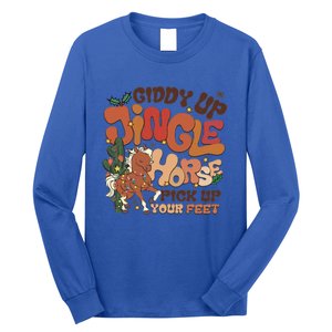 Groovy Cow Xmas Giddy Up Jingle Horse Pick Up Your Feet Gift Long Sleeve Shirt