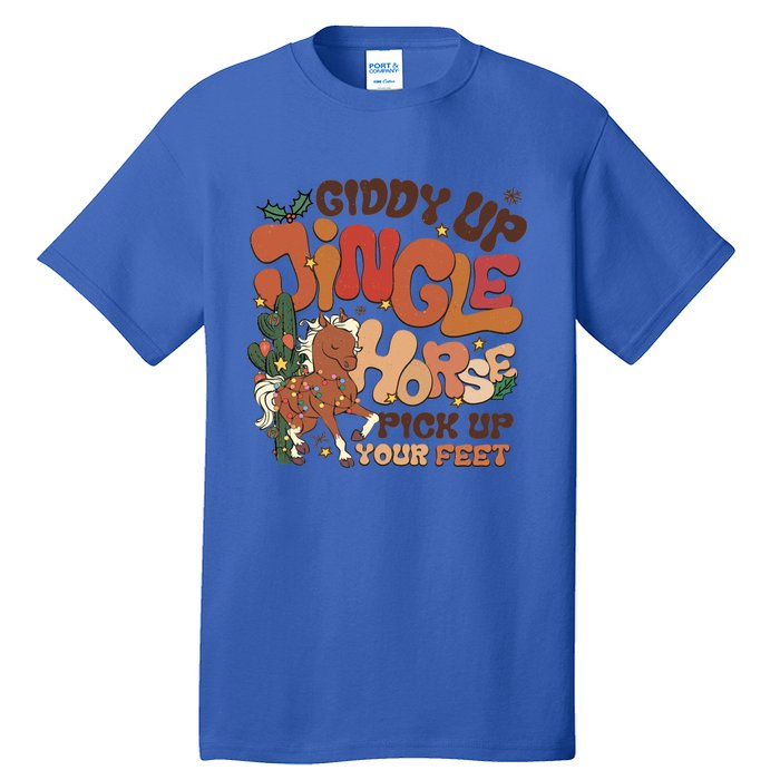 Groovy Cow Xmas Giddy Up Jingle Horse Pick Up Your Feet Gift Tall T-Shirt