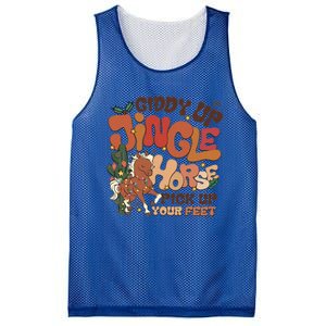 Groovy Cow Xmas Giddy Up Jingle Horse Pick Up Your Feet Gift Mesh Reversible Basketball Jersey Tank