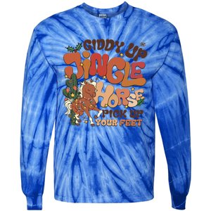 Groovy Cow Xmas Giddy Up Jingle Horse Pick Up Your Feet Gift Tie-Dye Long Sleeve Shirt