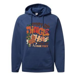 Groovy Cow Xmas Giddy Up Jingle Horse Pick Up Your Feet Gift Performance Fleece Hoodie