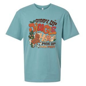 Groovy Cow Xmas Giddy Up Jingle Horse Pick Up Your Feet Gift Sueded Cloud Jersey T-Shirt