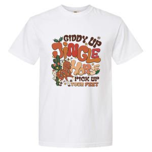 Groovy Cow Xmas Giddy Up Jingle Horse Pick Up Your Feet Gift Garment-Dyed Heavyweight T-Shirt