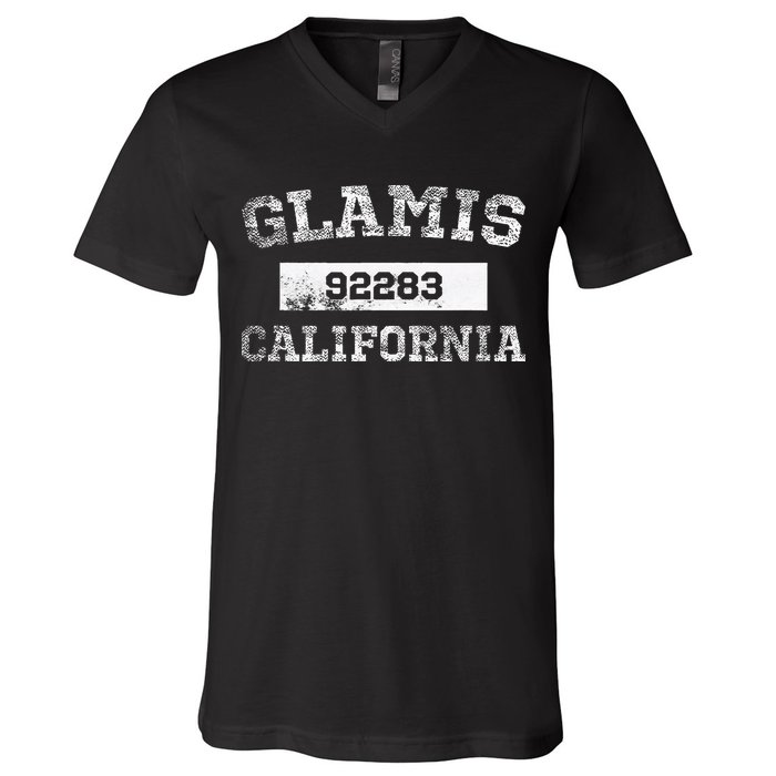 Glamis California Zip Code 92283 Distressed V-Neck T-Shirt