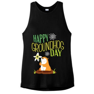 Groundhog Day 2024 Happy Ground Hog Ladies PosiCharge Tri-Blend Wicking Tank