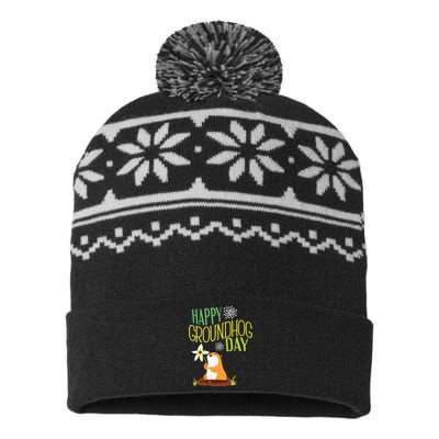 Groundhog Day 2024 Happy Ground Hog USA-Made Snowflake Beanie