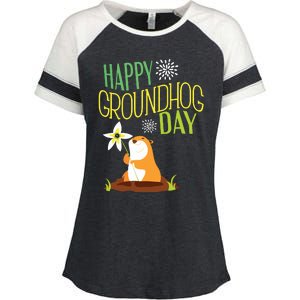 Groundhog Day 2024 Happy Ground Hog Enza Ladies Jersey Colorblock Tee