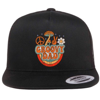 Groovy Dad 70s Aesthetic Nostalgia 1970S Hippie Dad Retro Flat Bill Trucker Hat