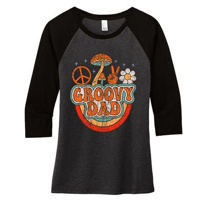 Groovy Dad 70s Aesthetic Nostalgia 1970S Hippie Dad Retro Women's Tri-Blend 3/4-Sleeve Raglan Shirt