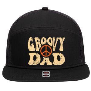 Groovy Dad 70s Aesthetic Nostalgia 1970's Retro Dad 7 Panel Mesh Trucker Snapback Hat