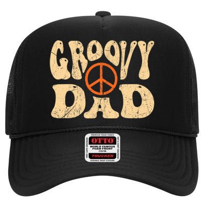 Groovy Dad 70s Aesthetic Nostalgia 1970's Retro Dad High Crown Mesh Back Trucker Hat