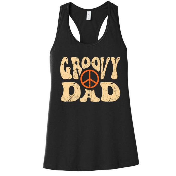 Groovy Dad 70s Aesthetic Nostalgia 1970's Retro Dad Women's Racerback Tank