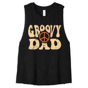 Groovy Dad 70s Aesthetic Nostalgia 1970's Retro Dad Women's Racerback Cropped Tank